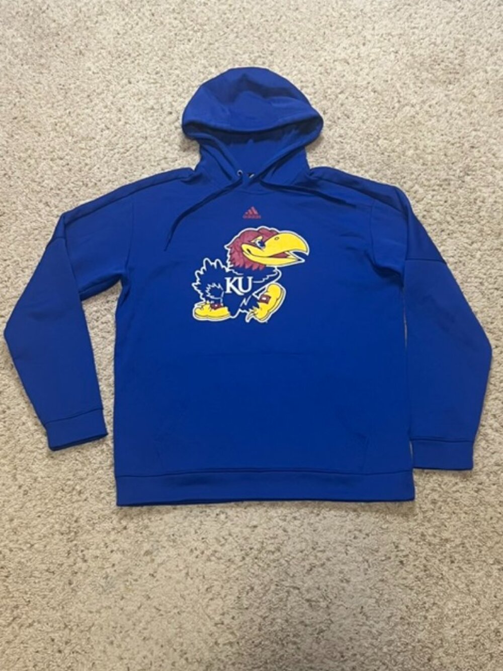 Kansas Jayhawks Adidas Blue Climawarm Fleece Hoodie Sweatshirt Size Large L KU